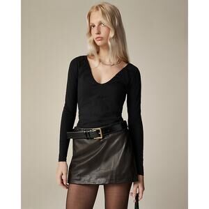 NWT J. Crew 2024 XS Stretch Cotton Blend Ruched V Neck Top Black CD312